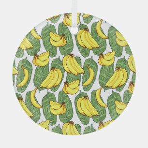 Banana Leaves: Tropical Fruit Pattern Glass Ornament