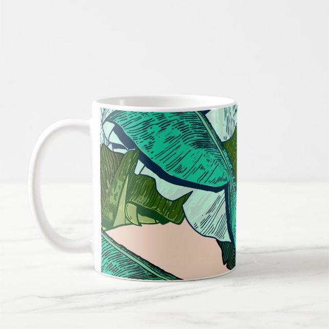 Banana Leaves: Tropical Seamless Pattern. Coffee Mug (Left)