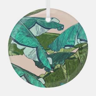 Banana Leaves: Tropical Seamless Pattern. Glass Ornament