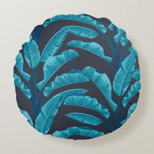 Banana Leaves: Vintage Tropical Pattern. Round Pillow