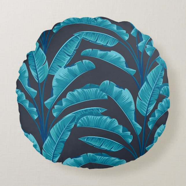 Banana Leaves: Vintage Tropical Pattern. Round Pillow (Front)