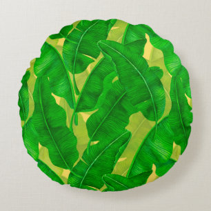 Banana leaves watercolor pattern round pillow