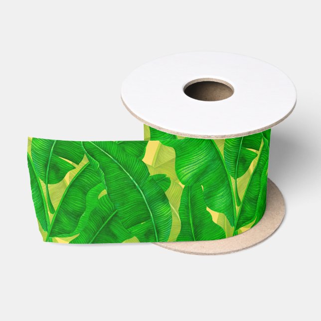 Banana leaves watercolor pattern satin ribbon (Spool)