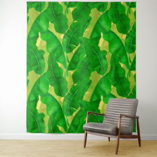 Banana leaves watercolor pattern tapestry