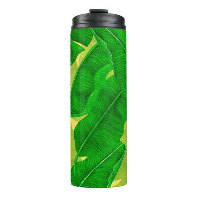Banana leaves watercolor pattern thermal tumbler (Front)