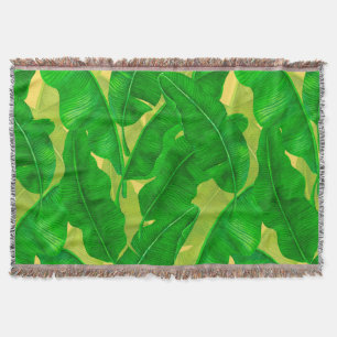 Banana leaves watercolor pattern throw blanket