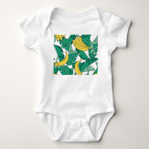Banana Leaves: White Vintage Pattern. Baby Bodysuit