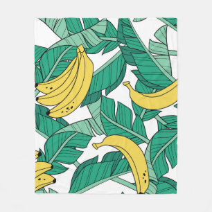 Banana Leaves: White Vintage Pattern. Fleece Blanket