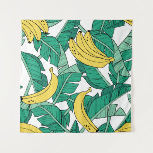 Banana Leaves: White Vintage Pattern. Tapestry