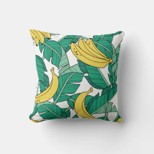 Banana Leaves: White Vintage Pattern. Throw Pillow