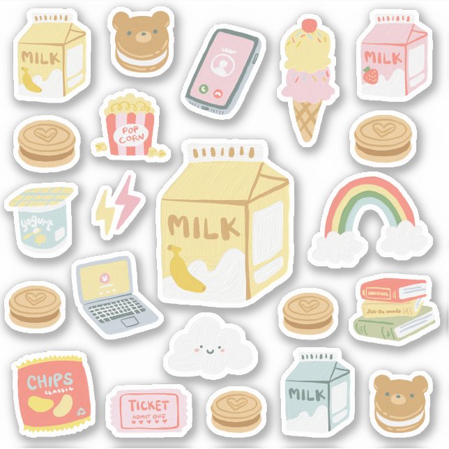 Banana Milk & Sweet Cookies Sticker Pack Assorti (Devant)