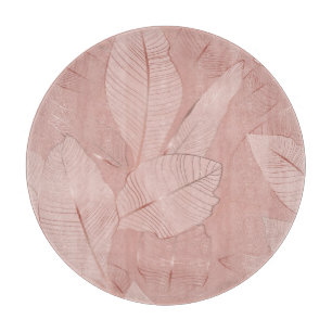 Banana, palm leaves: shiny copper. cutting board