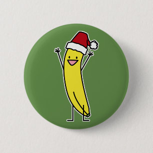 Banana Santa hat celebrating and cheering Christma 2 Inch Round Button
