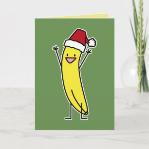 Banana Santa hat celebrating and cheering Christma Holiday Card