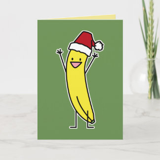 Banana Santa hat celebrating and cheering Christma Holiday Card