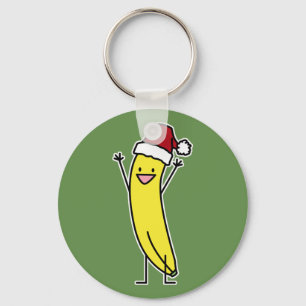 Banana Santa hat celebrating and cheering Christma Keychain