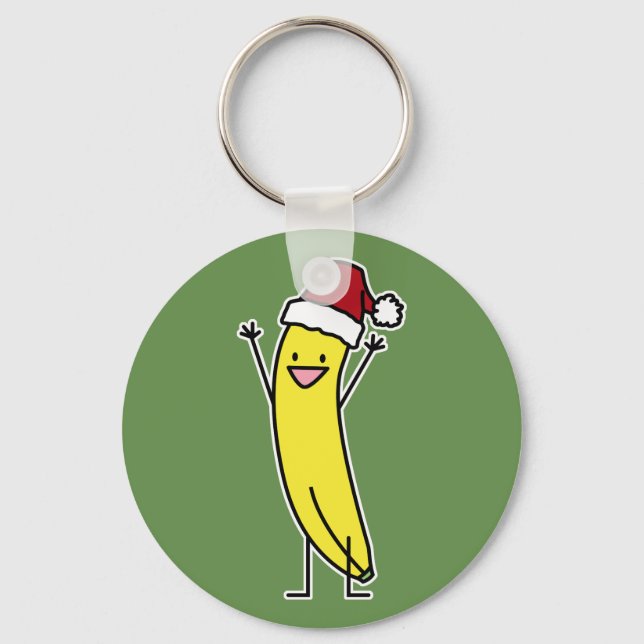 Banana Santa hat celebrating and cheering Christma Keychain (Front)
