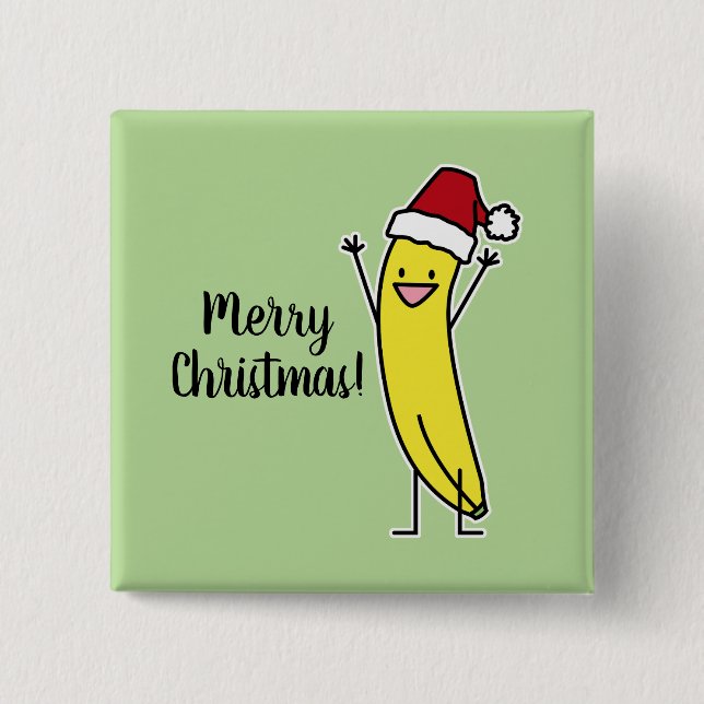 Banana Santa hat cheering Christmas holiday 2 Inch Square Button (Front)