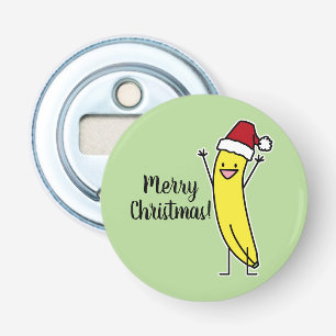 Banana Santa hat cheering Christmas holiday Bottle Opener