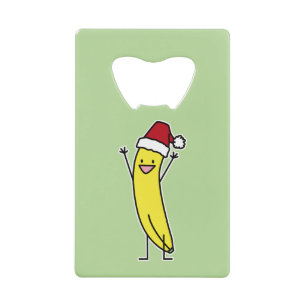 Banana Santa hat cheering Christmas holiday Credit Card Bottle Opener