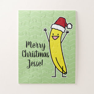 Banana Santa hat cheering Christmas holiday Jigsaw Puzzle