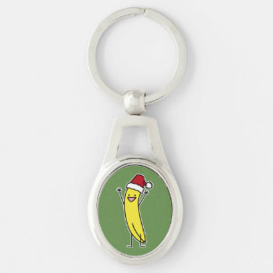 Banana Santa hat cheering Christmas holiday Keychain