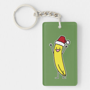 Banana Santa hat cheering Christmas holiday Keychain