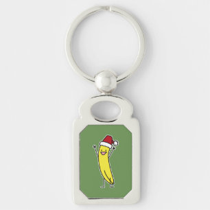 Banana Santa hat cheering Christmas holiday Keychain