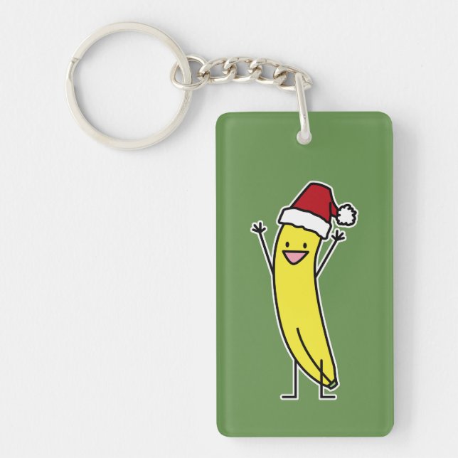 Banana Santa hat cheering Christmas holiday Keychain (Front)