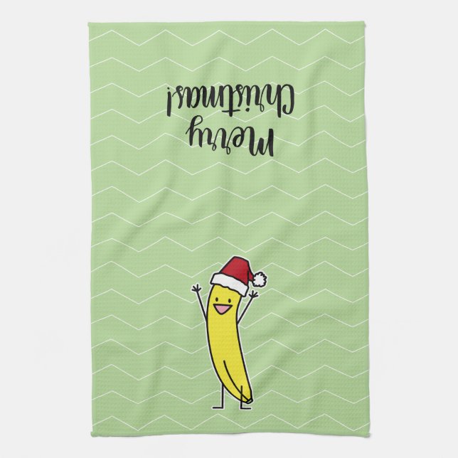 Banana Santa hat cheering Christmas holiday Kitchen Towel (Vertical)