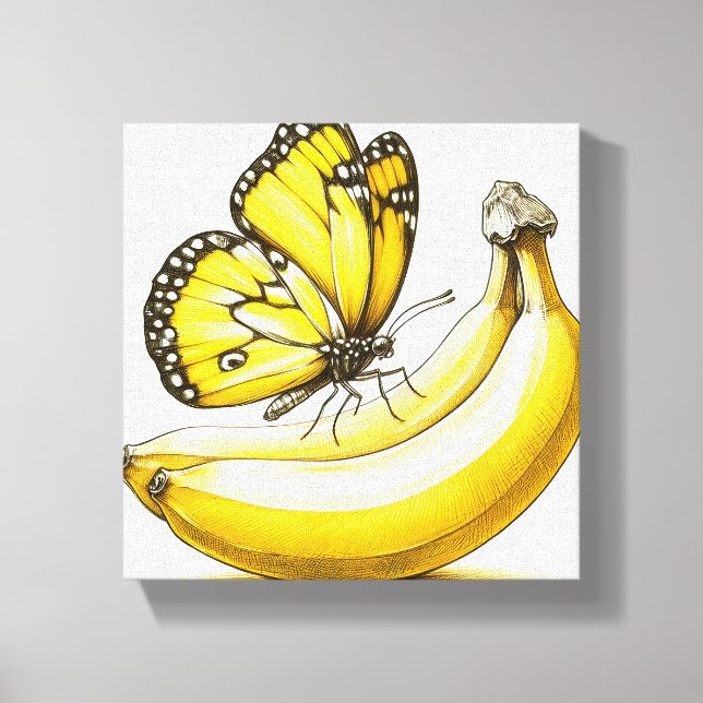 Banana Sketched Butterfly Canvas Wall Art (Front)