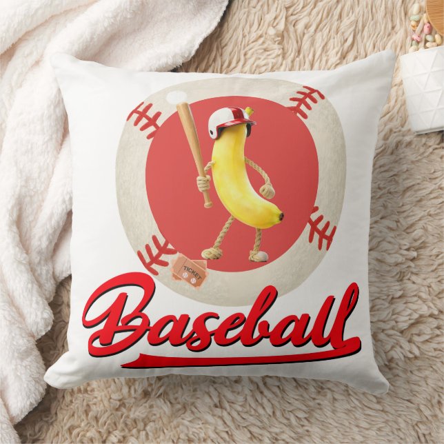 Banana Slugger Funny Baseball Custom Graphic  Throw Pillow (Blanket)