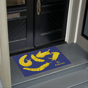 Banana Slugs Graphic Yellow and Blue Personalized Doormat