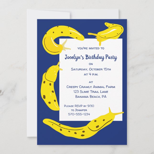 Banana Slugs Yellow and Blue Custom Birthday Party Invitation (Front)