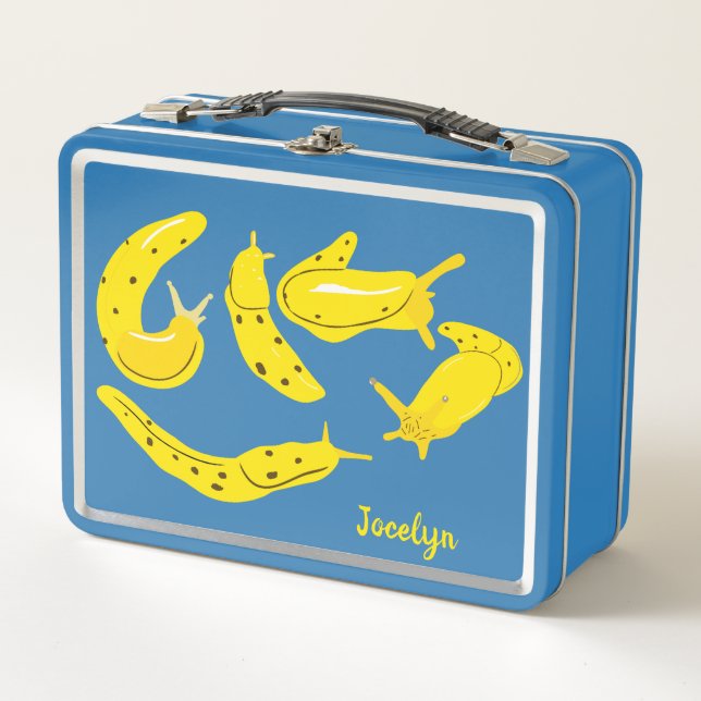 Banana Slugs Yellow and Blue Personalized Metal Lunch Box (Front)