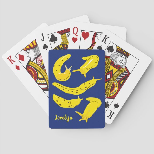 Banana Slugs Yellow and Royal Blue Personalized Playing Cards (Back)