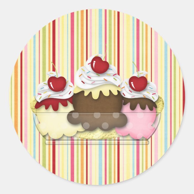 banana split classic round sticker (Front)