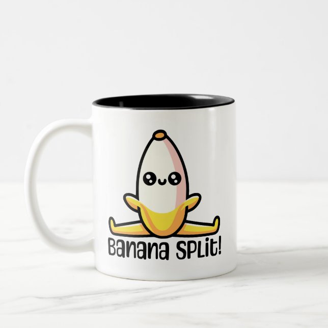 Banana Split! Cute Banana Pun Two-Tone Coffee Mug (Left)