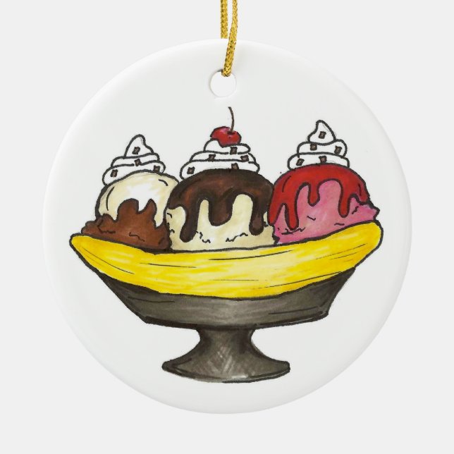 Banana Split Ice Cream Social Sundae Dessert Ceramic Ornament (Front)