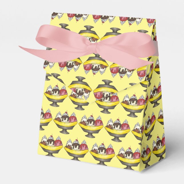 Banana Split Ice Cream Sundae Dessert Scoop Shop Favor Box (Front Side)