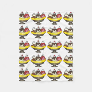 Banana Split Ice Cream Sundae Hot Fudge Foodie Fleece Blanket