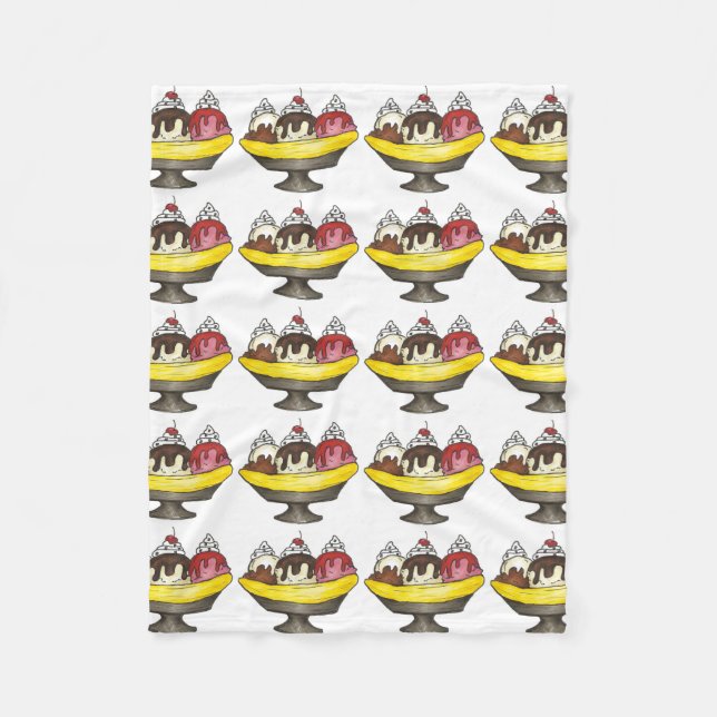 Banana Split Ice Cream Sundae Hot Fudge Foodie Fleece Blanket (Front)