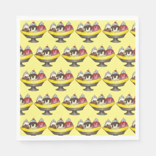 Banana Split Ice Cream Sundae Scoop Shop Dessert Napkin