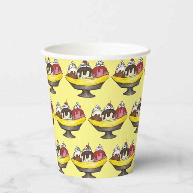 Banana Split Ice Cream Sundae Scoop Shop Dessert Paper Cups (Front)