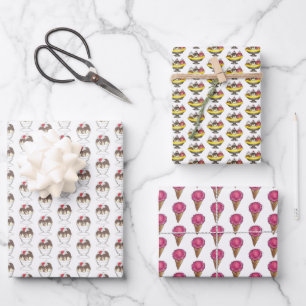 Banana Split Ice Cream Sundae Scoop Shop Dessert Wrapping Paper Sheet