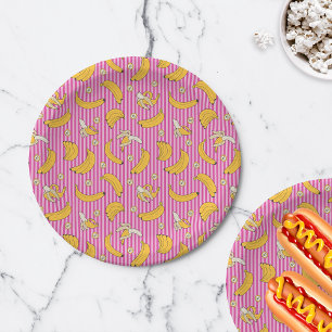 Banana Stripe Vector Pattern   Magenta Paper Plate