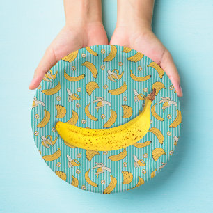Banana Stripe Vector Pattern   Turquoise Teal Paper Plate