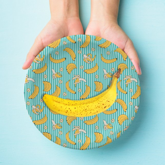 Banana Stripe Vector Pattern | Turquoise Teal Paper Plate (Creator Uploaded)