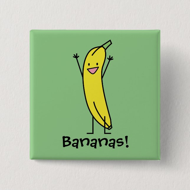 Banana that's happy, celebrating and cheering 2 inch square button (Front)