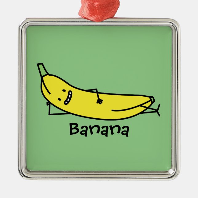 Banana that's smiling, laying down and relaxing metal ornament (Front)